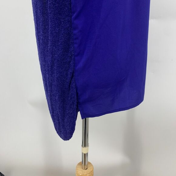 H&M Mixed Media Top Women M Deep Blue Contrast Open Knit Long Sleeve High Low - Picture 6 of 16